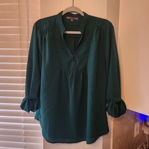 Brixon Ivy Emerald Green Blouse with Buttoned Sleeves